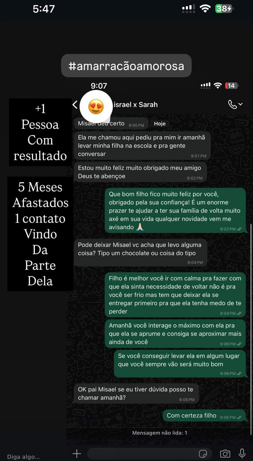 Print de conversa com resultado amoroso 1